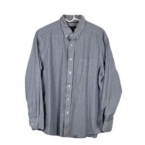 Daniel Cremieux Men's Large White & Blue Tattersall  Long Sleeve Button Up Shirt